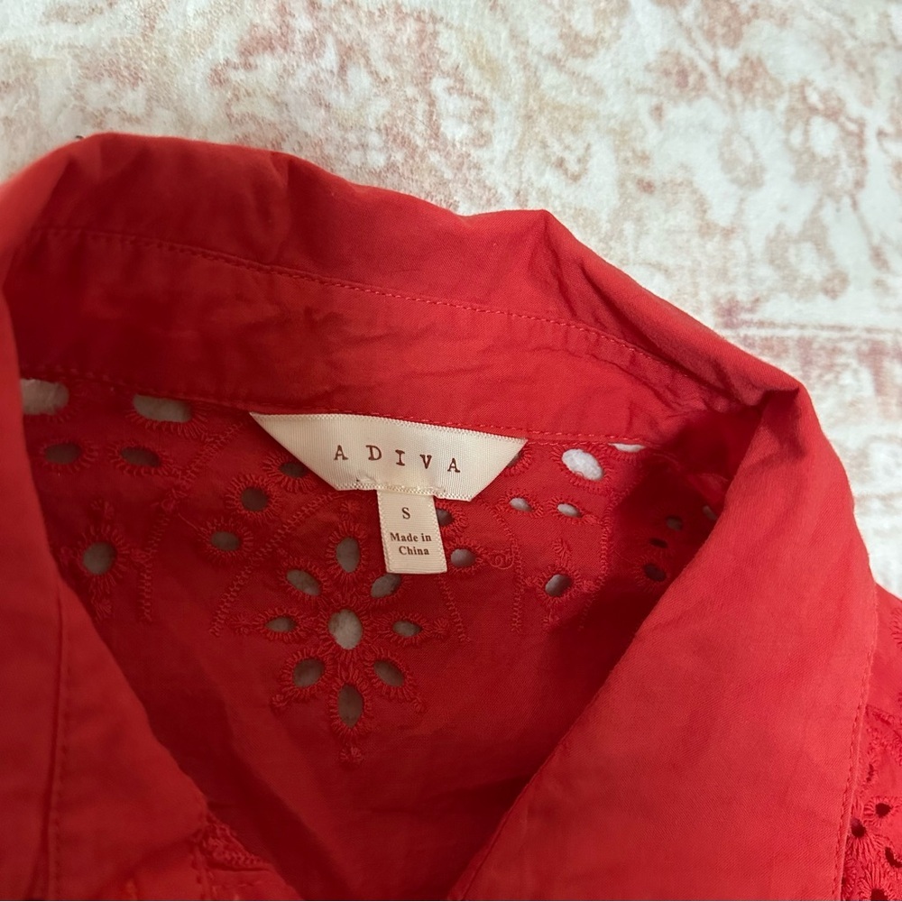 Eyelet 100% Cotton Red Button Up Top - Picture 6 of 10